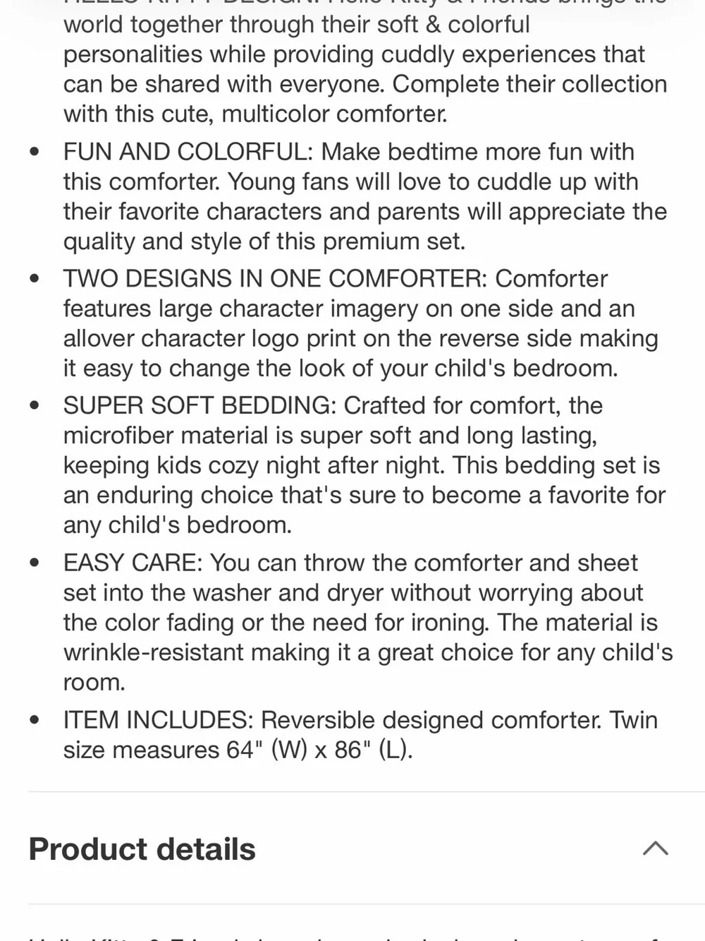 Hello Kitty Comforter, fitted sheet and pillowcase. Size: Twin